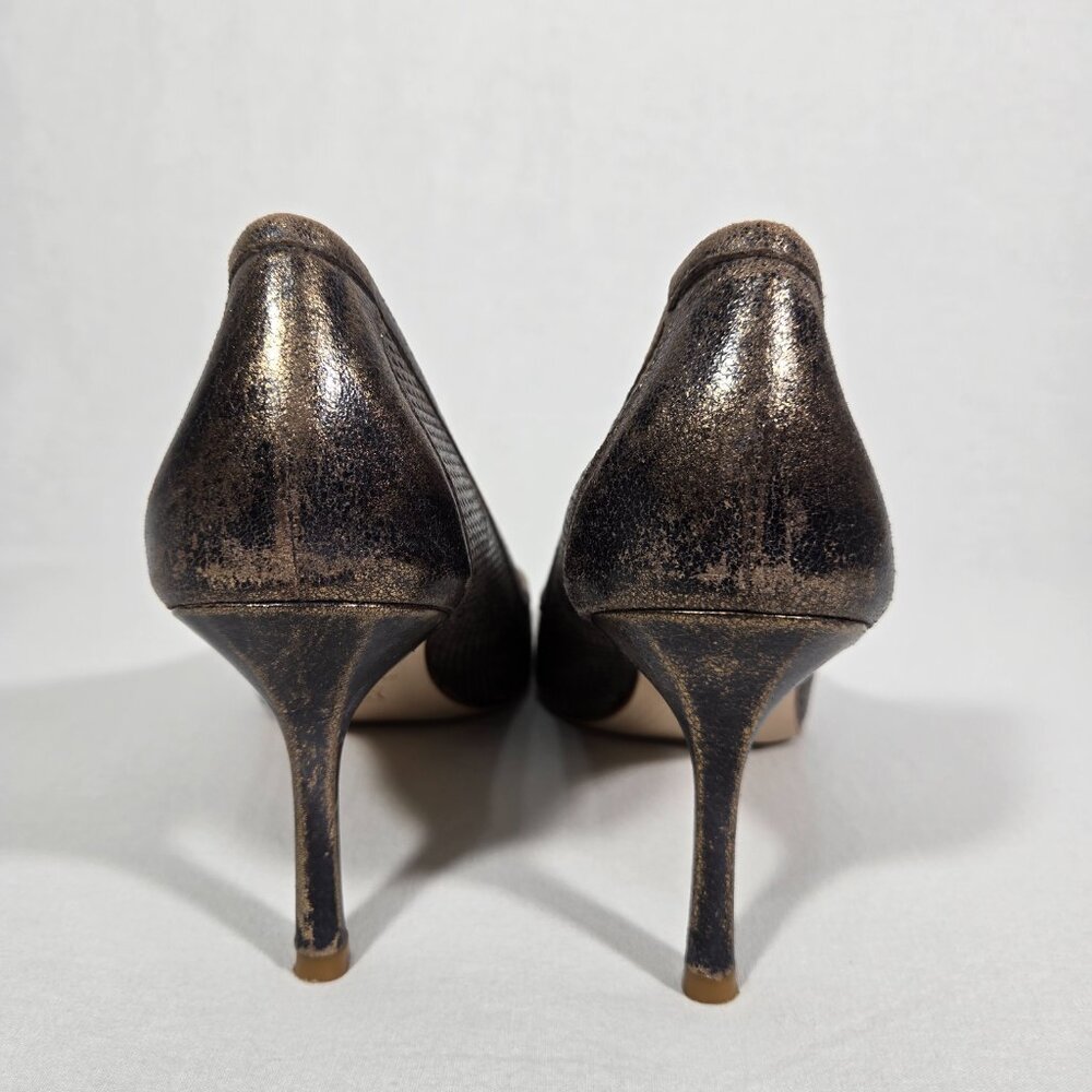 DONALD J PLINER Gold Metallic Brush Off LEATHER Pointed Toe Heel Pumps Size 8.5M - Picture 6 of 17